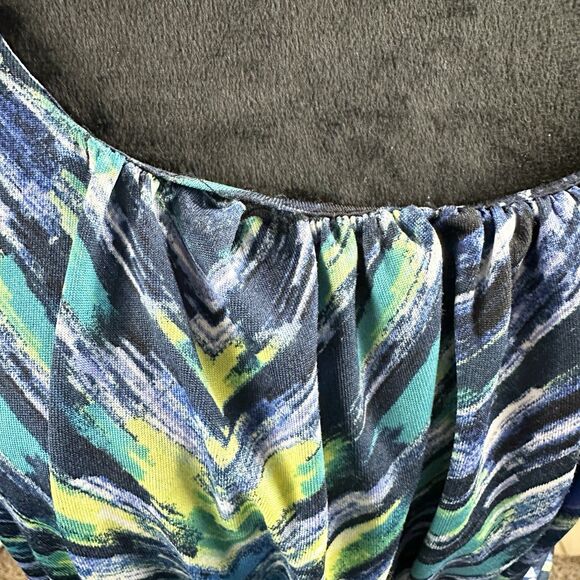 AB Studio Women's L Maxi Dress Navy, Yellow, Blue, Green Chevron Empire Waist - Picture 6 of 11